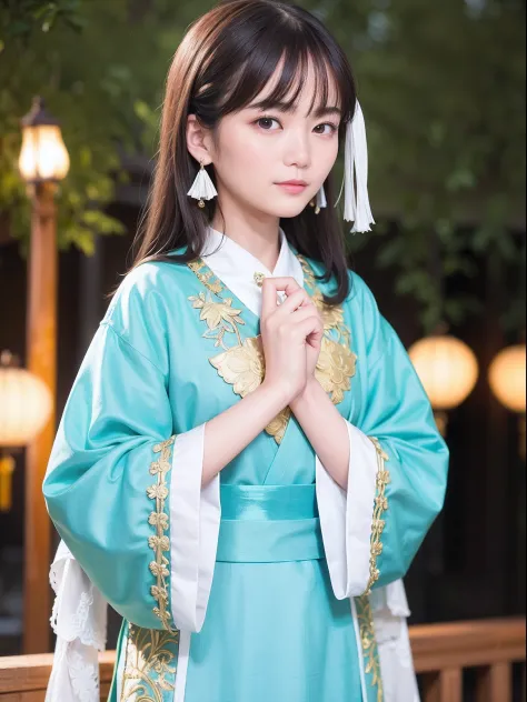 chinese women in period costumes pose for a group photo, long-sleeved han costume, varied, ，insert the hairpin into the coiled h...