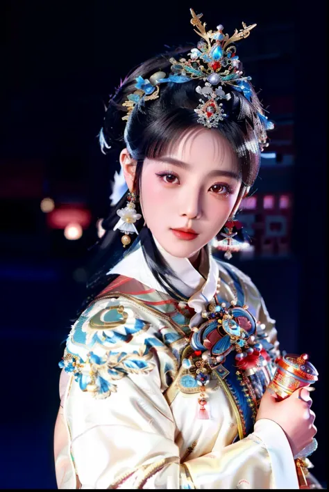a close up of a woman in a chinese dress holding a sword, peking opera, traditional chinese, chinese princess, ancient chinese p...