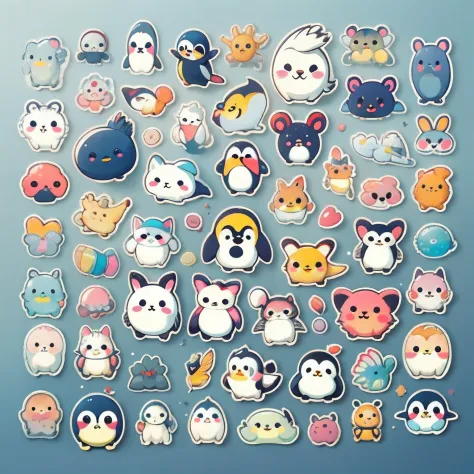 a sticker、penguin、emperor penguin、Yuru Chara、carefree、Cute Penguins、Potting Seals、Plump Seal、AngelT、sea anemones、seashells、Candy Seals、white backgrounid、simple background、baby、cute little、Has a small、PastelColors、vector image style、With gradient