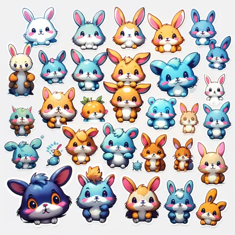 a sticker，adorable rabbit，Multiple expressions，simply white background，
