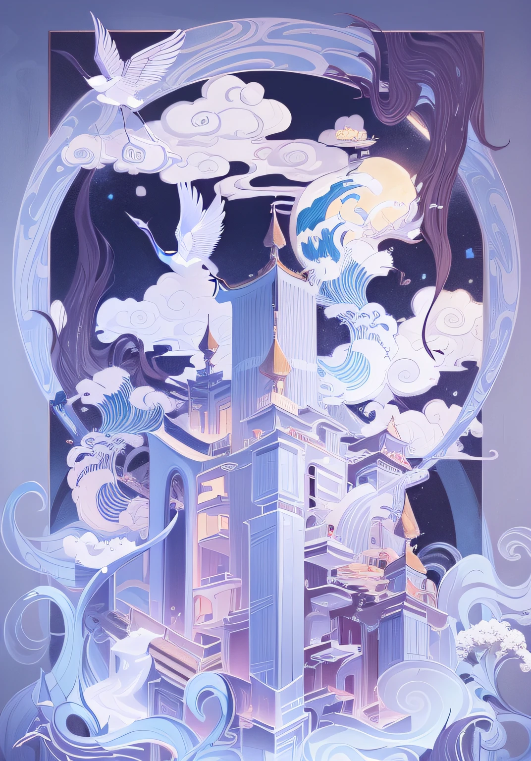 Sky City Detailed View —Width 672, scenery art detailed, Chinese style ...