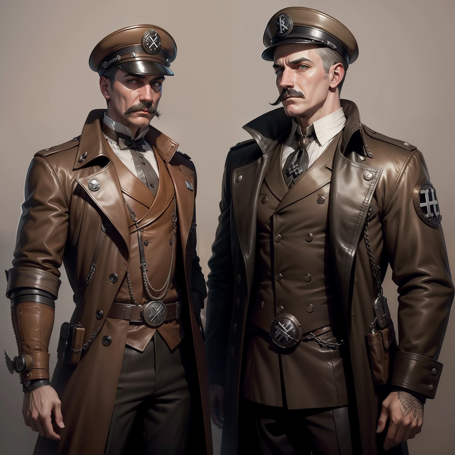 Two men in leather jackets and hats standing next to each other - SeaArt AI