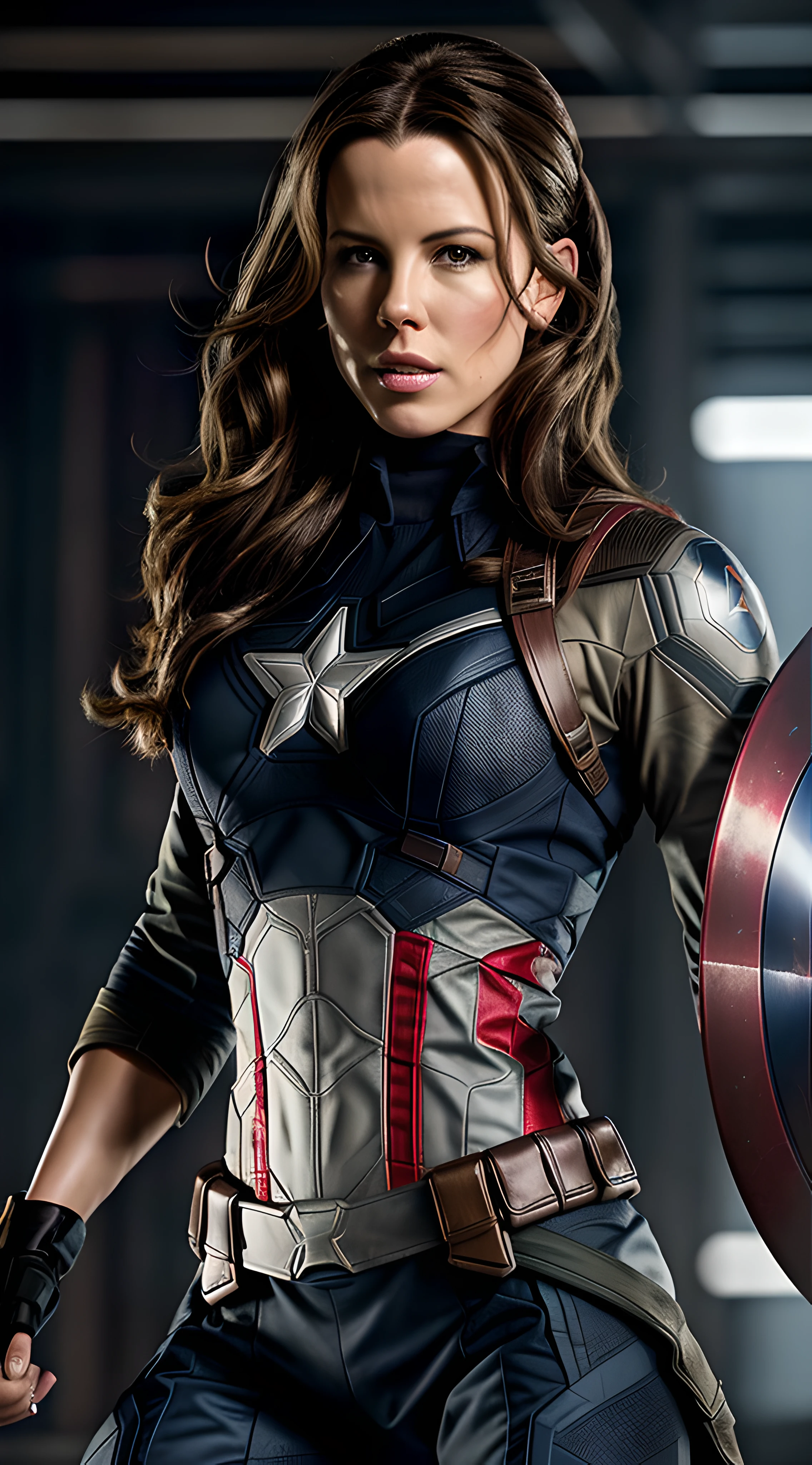 A woman in a captain america costume holding a shield - SeaArt AI