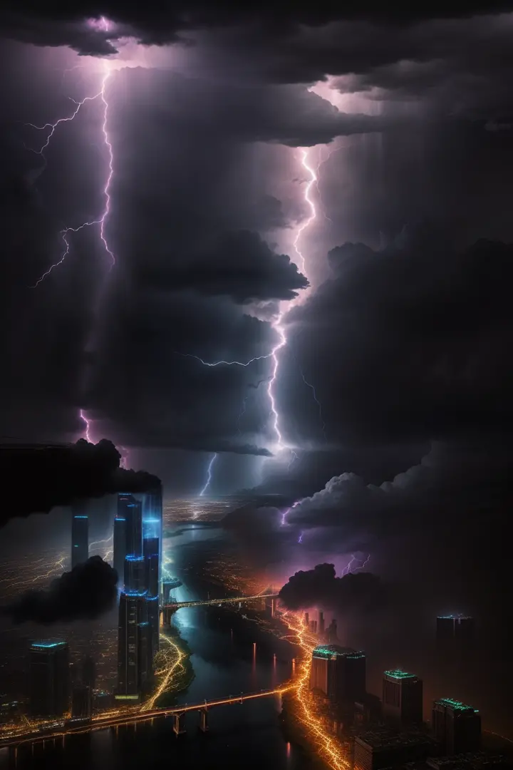 Lightning strike on a dark blue sky by New SIGHT Photography on  @creativemarket