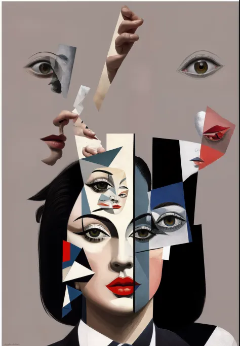 araffe expo poster with a collage of faces, reflexes, exhibition, by Pablo Picasso, paint brush, cubist art, art work, art exhibition, advert, by Santiago Martínez Delgado