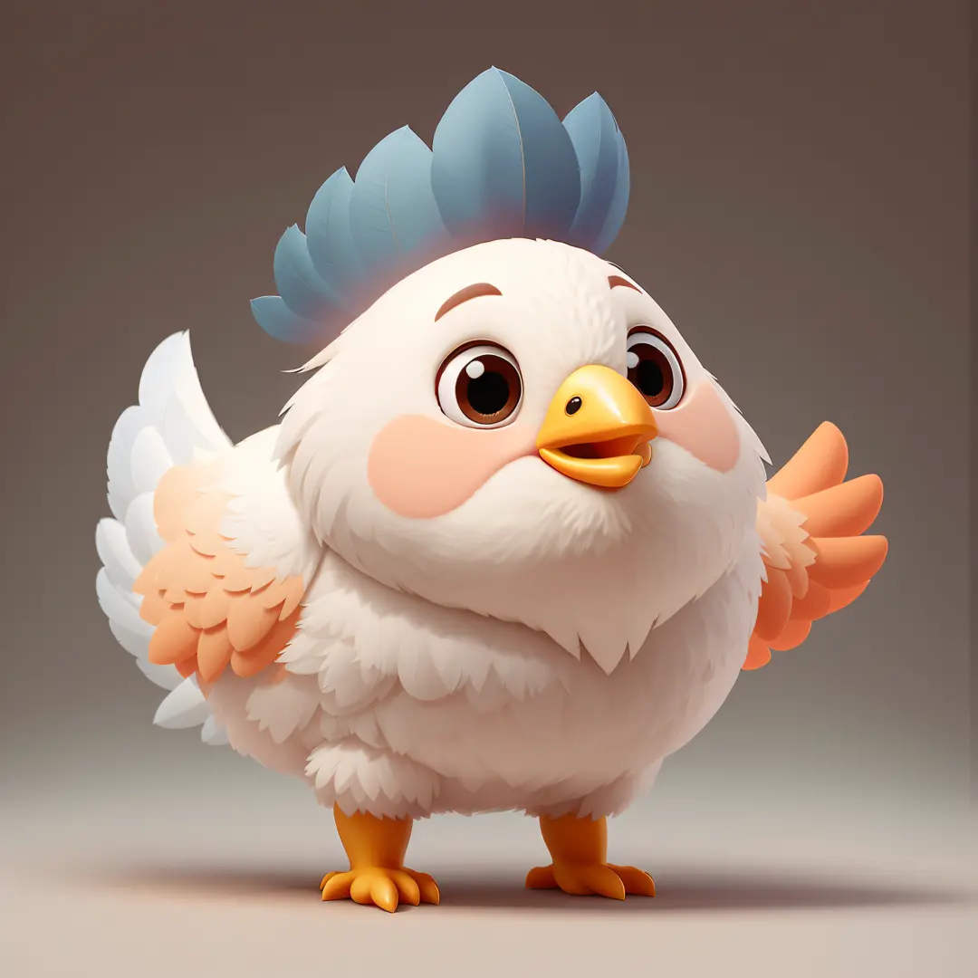 Blue feathers，Big red， cute 3 d render, anthropomorphized chicken,  C4D