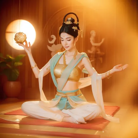 Sexy Zen concubine sitting in hot room meditating，（Yoga lotus sitting），（Complete，Delicate and good-looking face），（Get wet all ov...