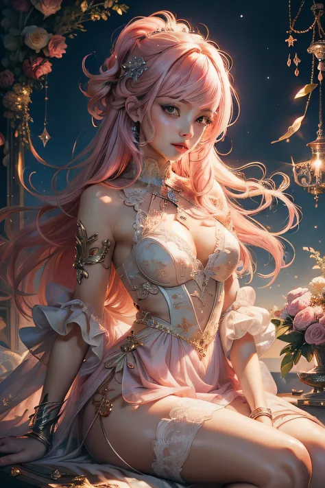 (masterpiece, top quality, best quality, official art, beautiful and aesthetic:1.2), (1girl), extreme detailed,colorful,highest detailed,cute, light pink hair
