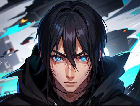 Close-up of a man in a hoodie and hoodie, male anime character, young anime man, handsome guy in demon killer art, Tall anime guy with blue eyes, Eren Yeager, Male anime style, Makoto Shinkai ( apex legends ), his eyes are bleeding intense, portrait of ere...