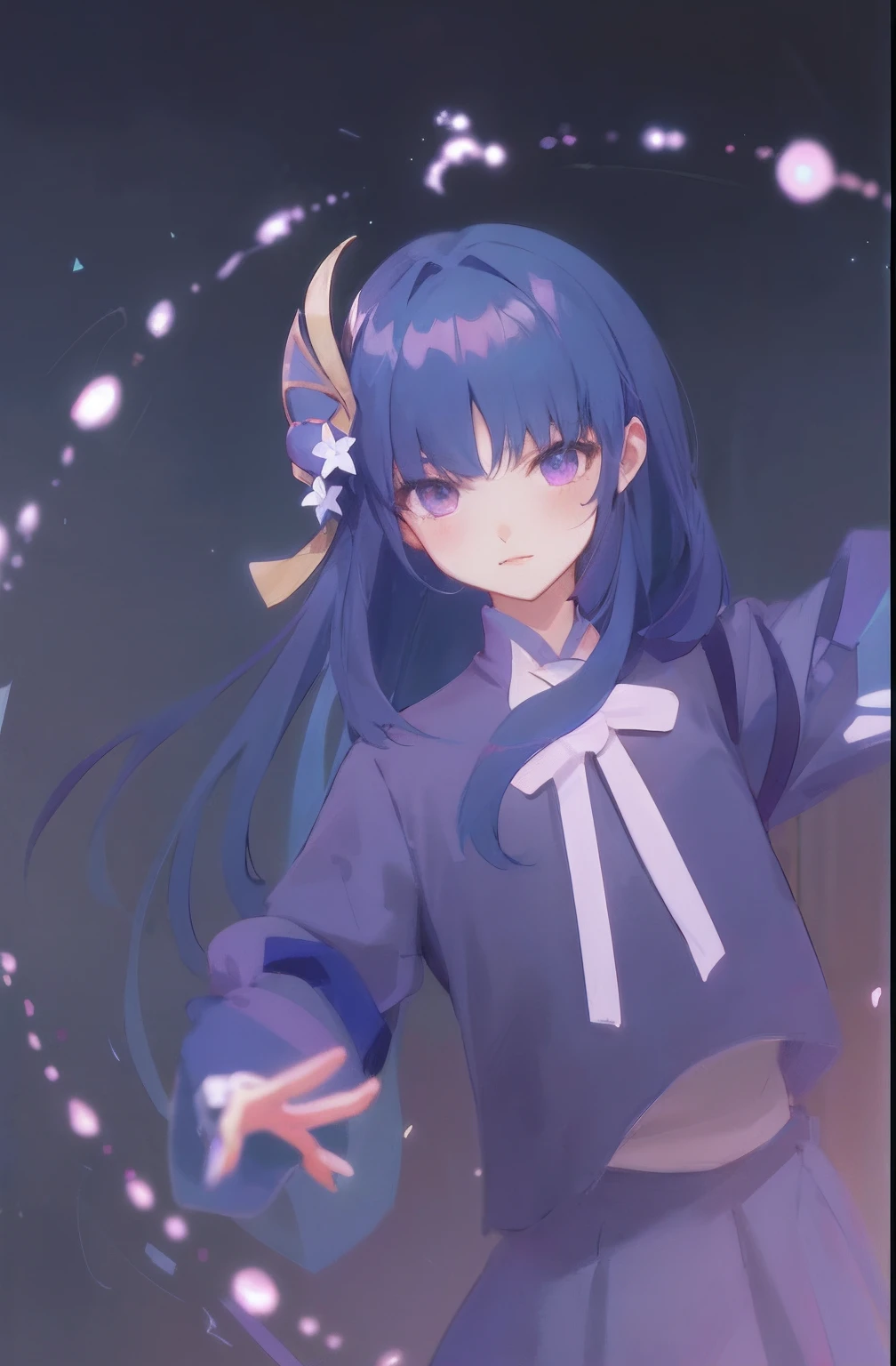 Anime girl with blue hair and a blue dress holding a blue ball 