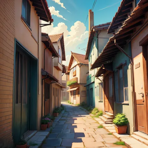 Anime style background of a houses street