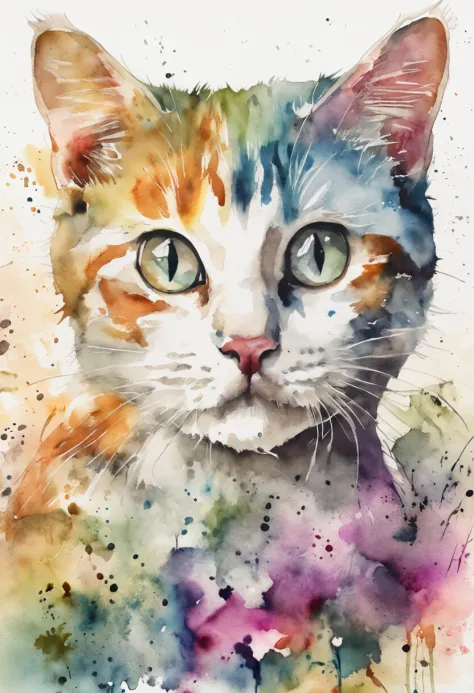 Cats, watercolor, White background