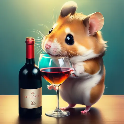 hamster drinking from a bottle of wine