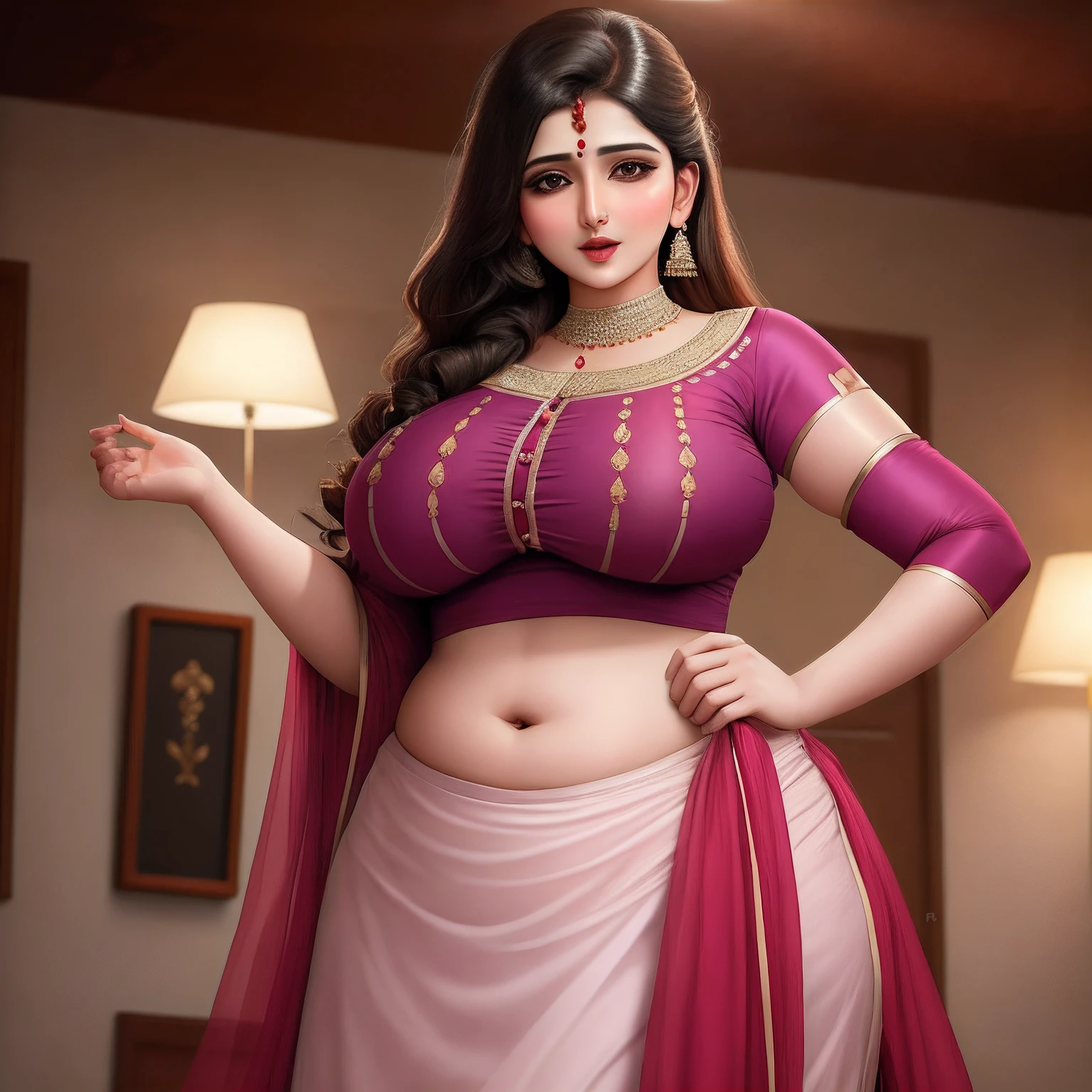 A woman in a pink sari posing for a picture - SeaArt AI