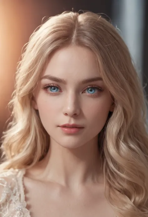 1 beautiful girl, upper body, standing photo, blond hair, blue eyes, wavy hair, masterpiece, diffuse soft film lighting, portrait, best quality (perfect face:1.4), ultra-realistic highly detailed intricate realistic simulation style photo sharply focused o...