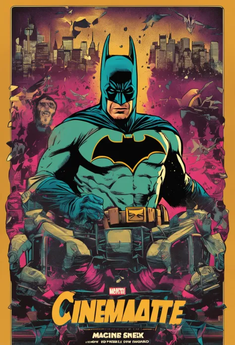 Generate a comic book style movie poster featuring Batman.