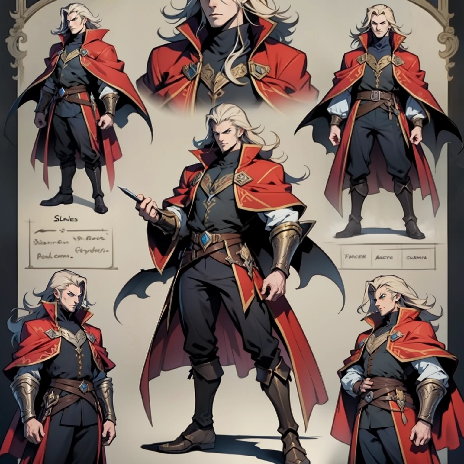 Лист дизайна персонажей Castlevania Lord of the shadows супер детализированный, hyper réaliste