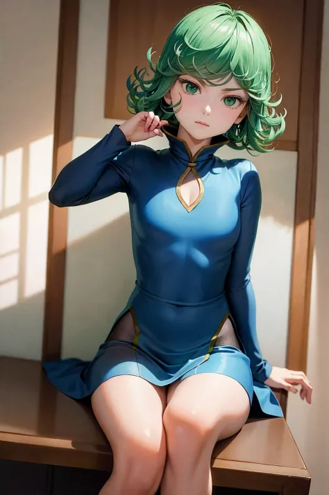 (masterpiece, best quality:1.2), solo, 1girl, tatsumaki, unamused, closed mouth, looking at viewer, hand on our face, sitting, She wore Dunhuang flying clothes,crossing leg