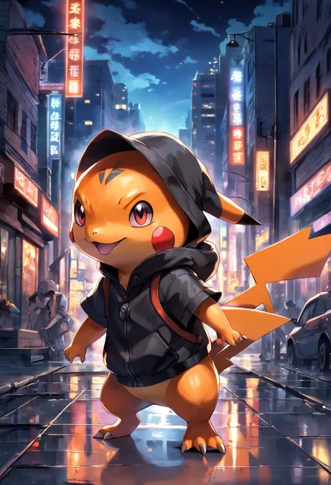 a highly detailed illustration of Charmander wearing the iconic black ...