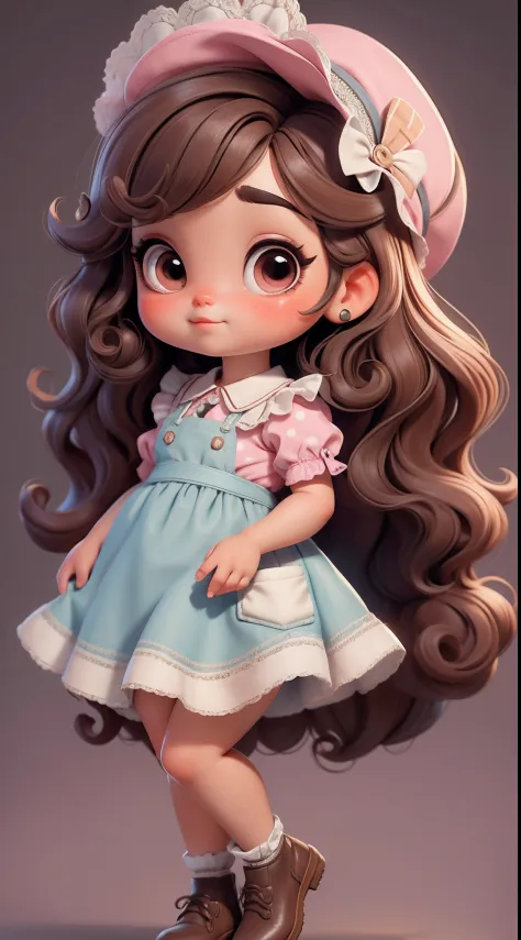 Create a series of chibi style dolls with a cute vintage chic theme, each with lots of detail and in an 8K resolution. All dolls should follow the same solid background pattern and be complete in the image, mostrando o (corpo inteiro, incluindo as pernas: ...