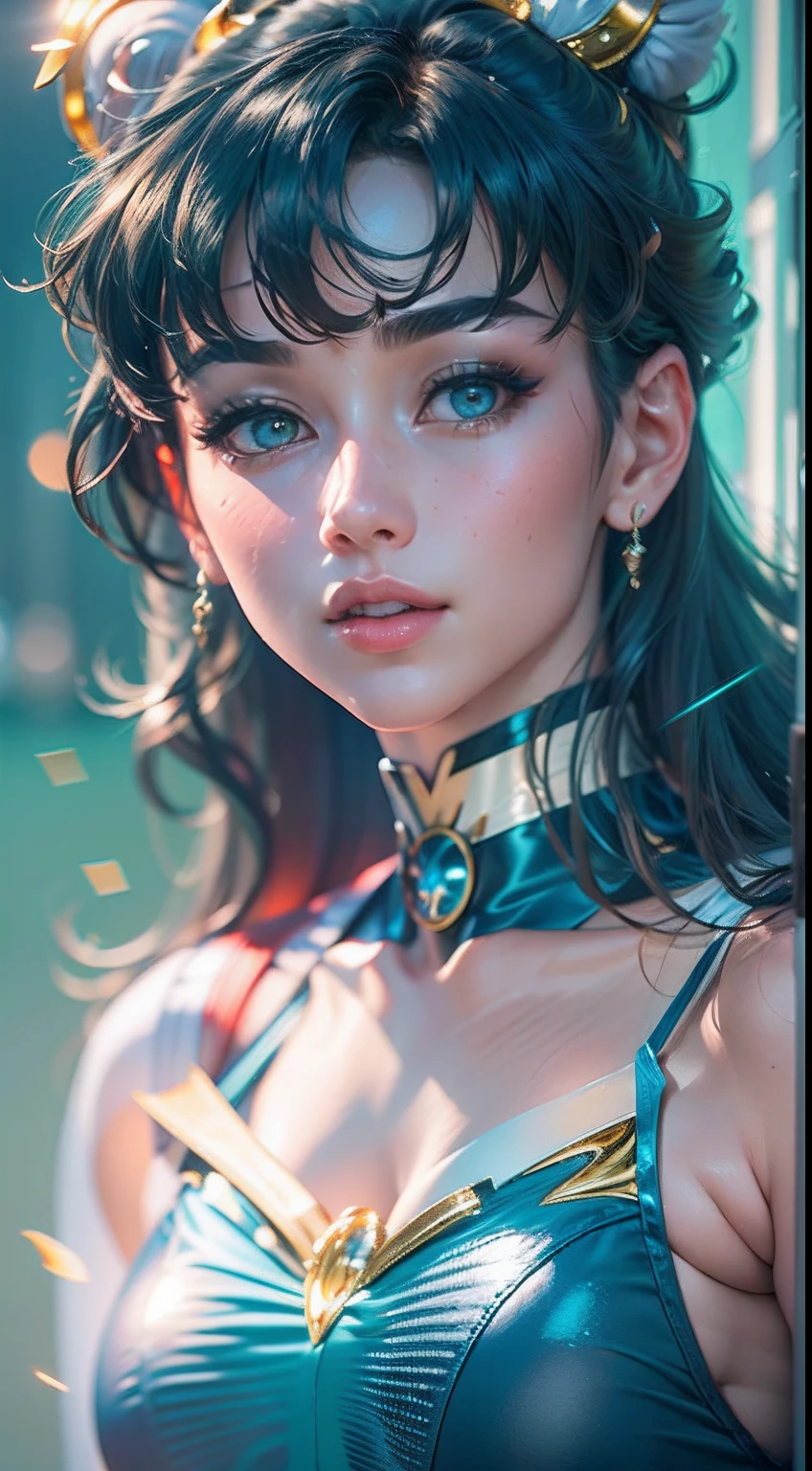 Sailor Moon, Mercury, full bodyesbian, beautiful female bodies, Amazing cute girl, Film photography, analogue photography, filmgrain, Extreme detail, 4K, Ultra HD, hyper photorealism, trending on artstationh, Polished, Radiant, vibrant, Photorealistic, Backlight, hair light, 8K Ultra HD, Unreal Engine 5