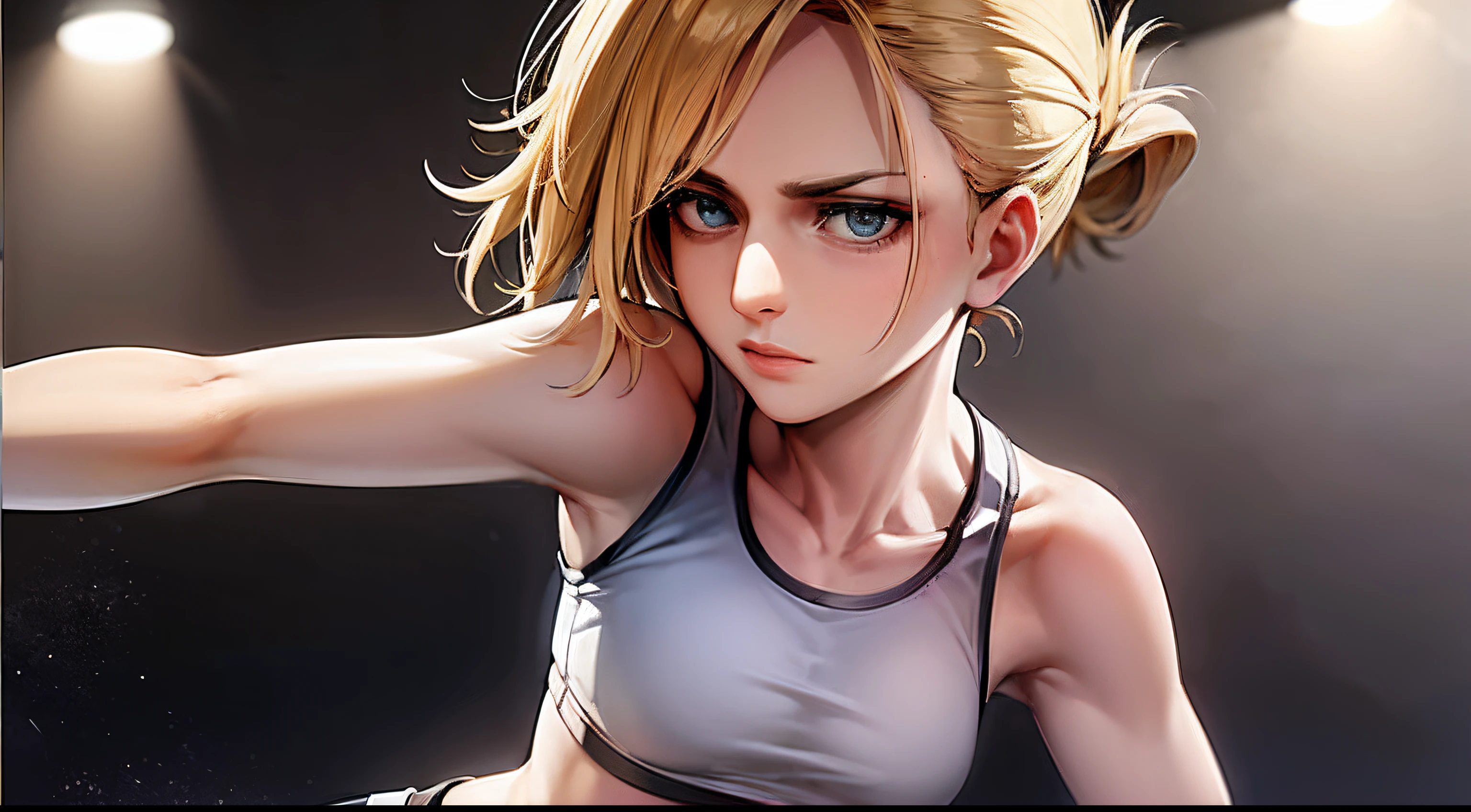 (best qualityer, Masterpiece artwork), AnnieAOT, 独奏, boxe, practicing very thai shots, sports bra, shorts, gazing_at_viewer, very detailed image