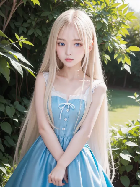 top-quality、超A high resolution、a picture、Photos of the cutest girls in the world、Detailed cute and beautiful face、(pureerosface_v1:0.008)、alice in the wonderland、17 age、White shiny skin、Shiny face、Bangs that go down to the eyes and nose、Platinum Blonde Sup...
