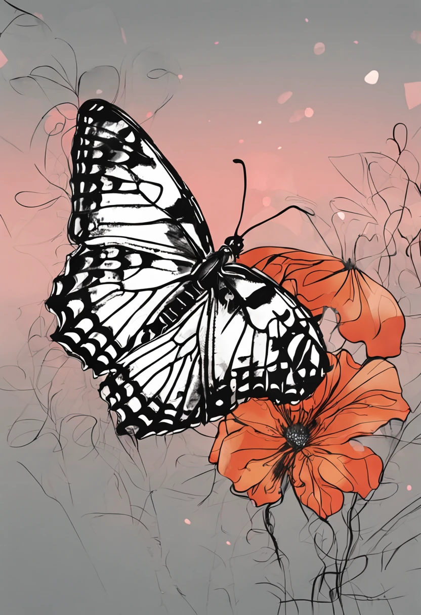 Butterfly on a flower with a pink sky background - SeaArt AI