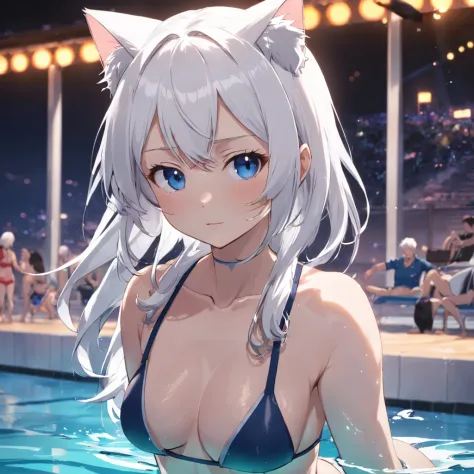 White hair swimsuit woman cat ears