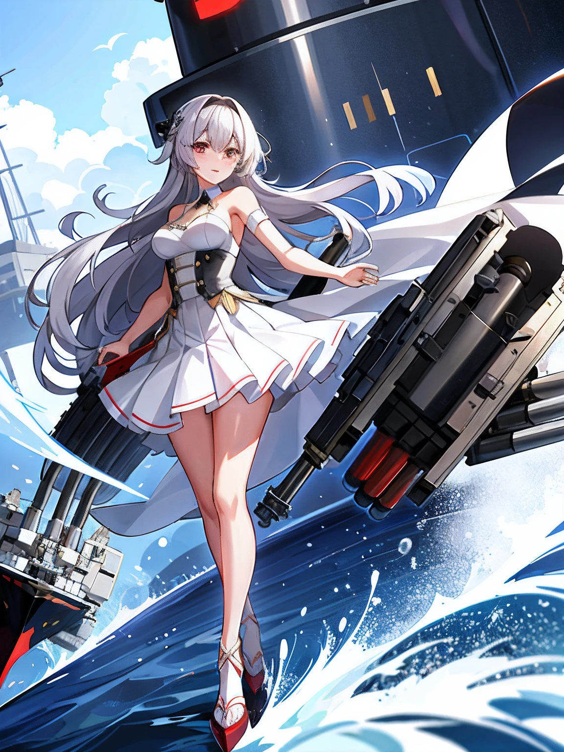 Anime girl in white dress standing on a boat in the ocean - SeaArt AI