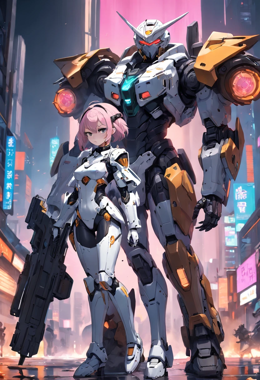 A couple of anime characters standing next to each other in a city - SeaArt  AI