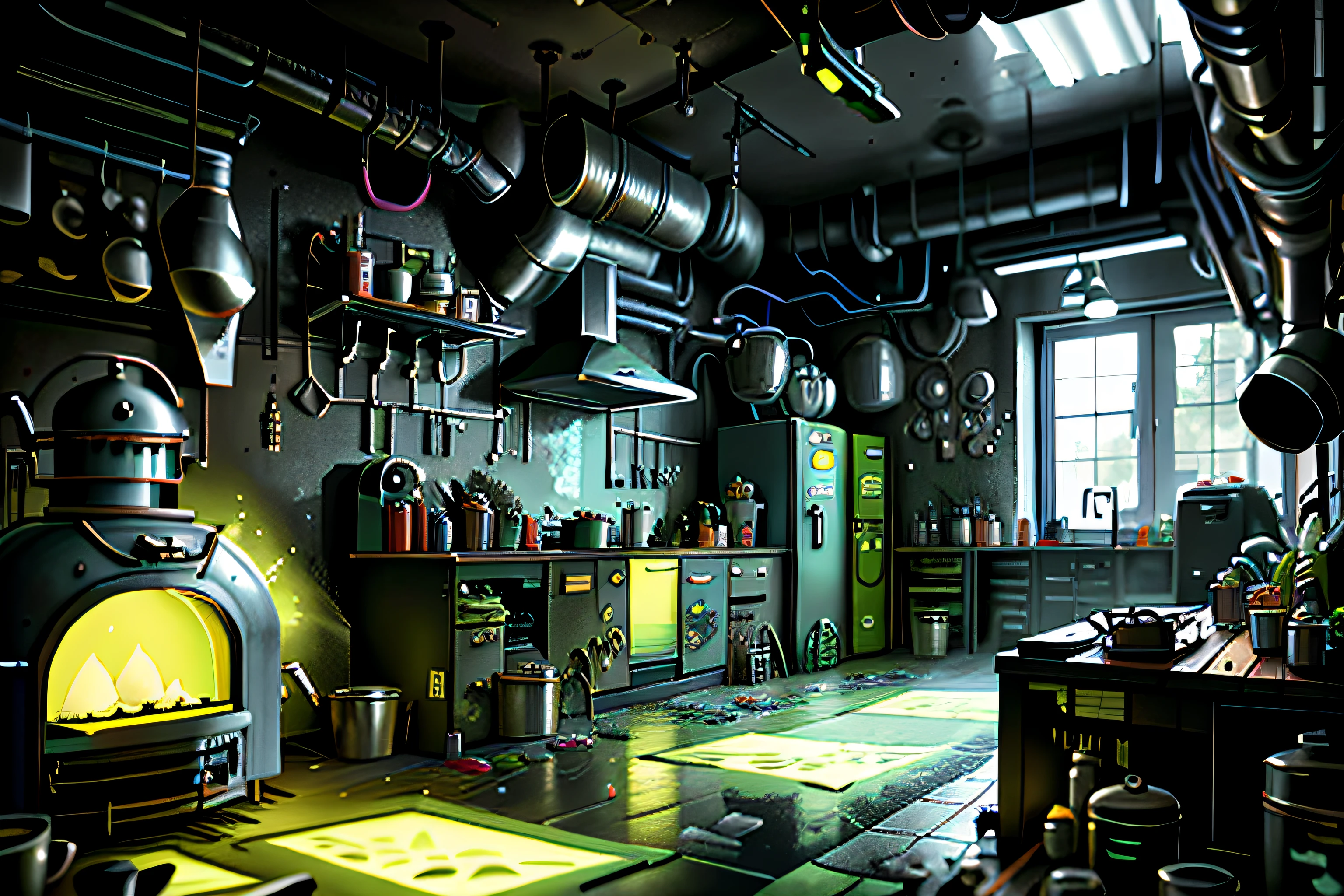 Poison punk AI kitchen, Detailed, Intricate