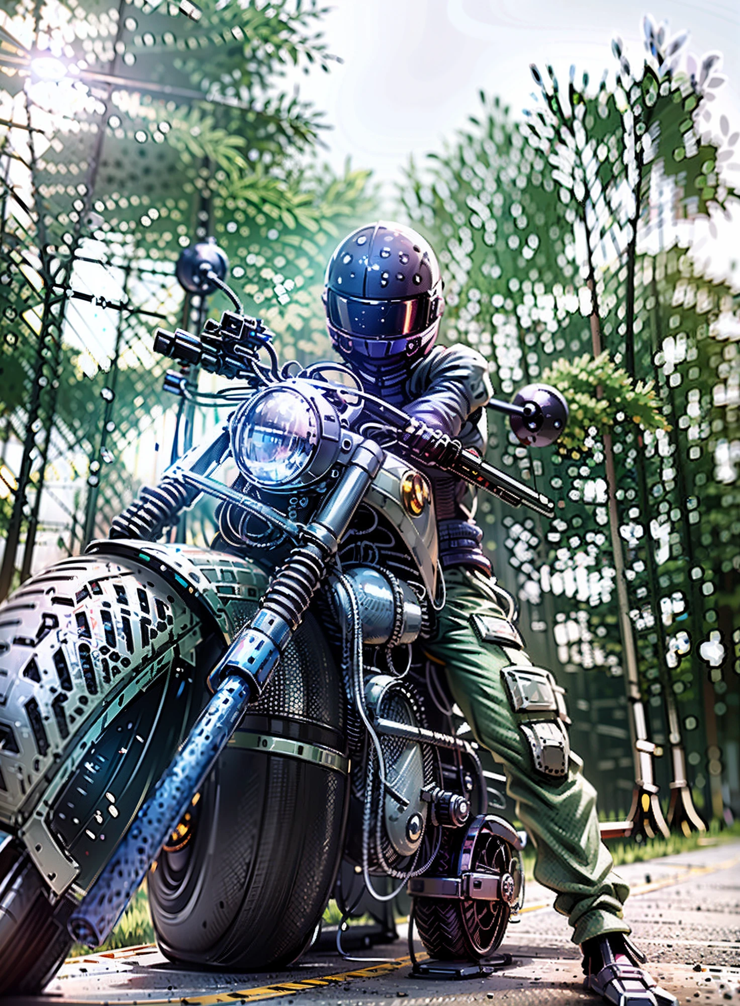 Arafierter Mann mit Helm und Schutzausrüstung auf einem Motorrad, Sicht des Visierträgers, Helm auf dem Gesicht, Helm tragen, Spiegelung des Telefons im Visier, einen runden Helm tragen, schöner blauer Armet Helm, einen Helm tragen, Motorradhelm, Helm halten, Helmvisier zertrümmert, Schnauze unter dem Visier, Ohne Helm, modern helmet