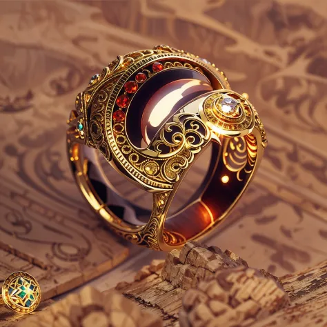 Supreme Ring，Imperial beings，This is（A Supreme Lord of the Rings：6.66），The magic pattern on it emits a glow with the Tyndall effect，It shines with a noble golden light throughout，The golden-red hue is filled with dark-style graphics