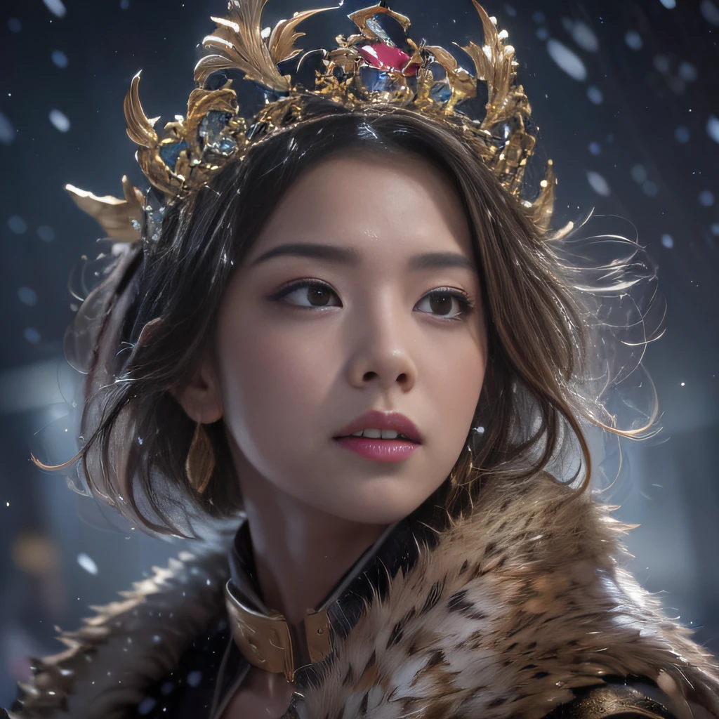 16k（tmasterpiece，k hd，hyper HD，16k）Burgundy red flowing short hair，Snow Circle Forbidden Land ，Bronze Dragon Protector （realisticlying：1.4），Python pattern robe，Purple-pink tiara，Snowflakes fluttering，The background is pure，Hold your head high，Be proud，The nostrils look at people， A high resolution， the detail， RAW photogr， Sharp Re， Nikon D850 Film Stock Photo by Jefferies Lee 4 Kodak Portra 400 Camera F1.6 shots, Rich colors, ultra-realistic vivid textures, Dramatic lighting, Unreal Engine Art Station Trend, cinestir 800，Hold your head high，Be proud，The nostrils look at people