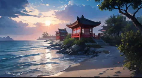 tmasterpiece，best qualtiy，Very detailed CG unity 8K wallpaper，Most Best Illustration，Best shadow，naturey，Blue sea sand，and the s...