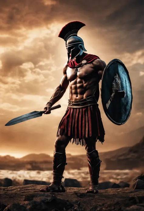 Stock Spartan Gricki which is the historical Greek status with muscles in the profile Spartan warrior style 8k cinematic and dark background