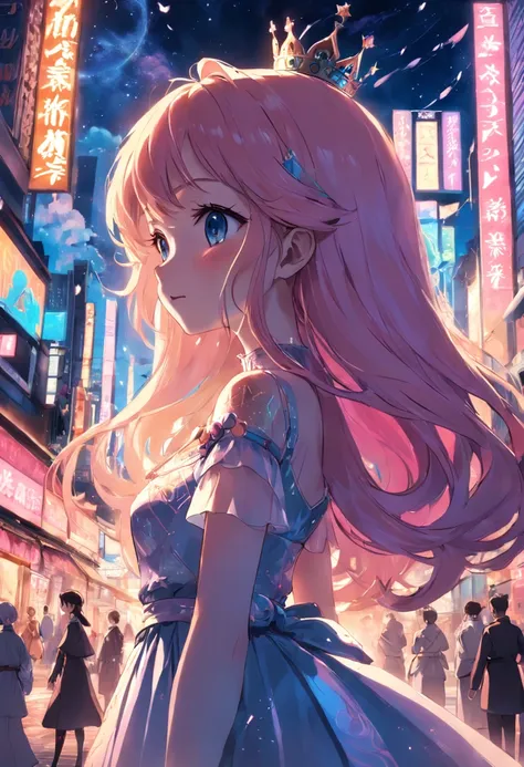 Anime girl in a city with a sword in her hand - SeaArt AI