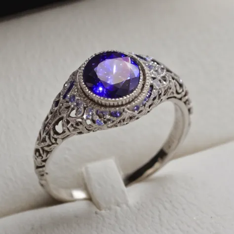 Masterpiece，highest  quality，(Nothing but the ring)，(No Man),The ring is set with a phoenix，starrysky，Wrapped around the end from beginning to end，Delicate silver ring，Starry sky in the ring,The sheen，inverted image，Sparkling blue-purple gemstones，Elegant and noble,simple backgound