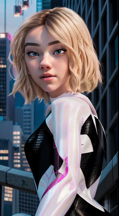 (Masterpiece), ((Best quality)), parted lip, Light_Smile, Cinematic lighting, Ultra-realistic, ((Realistic)), (Gwen_stacy), Blonde_Hair, short_Hair, Solo, side cut, asymmetrical_Hair, parted_Lips, eyebrow_Piercing, (Detailed face), Aesthetics 1 girl, 1girl...