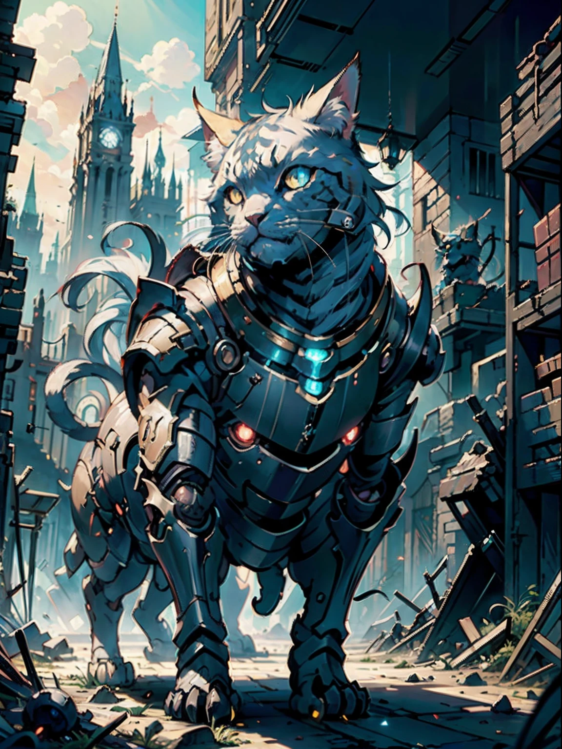 cat, full body, Apocalypse, dooms day, Illustration, cinematic light, high resolution, best quality, ultra detailed, masterpiece,