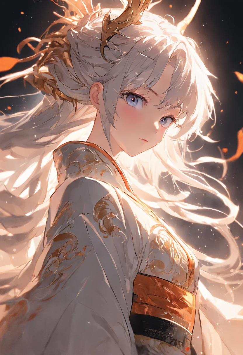 (super delicate), (extremely delicate and beautiful), (dynamic angle), white and black highlights, (legendary Dragon Queen:1.3)（1 girl）, Hanfu, (complex details) (beautiful and delicate eyes), golden eyes, green pupils, delicate face, upper body, messy floating hair, messy hair, focus, perfect hands, (fantasy wind), (illustration), (masterpiece), (best quality), award winning