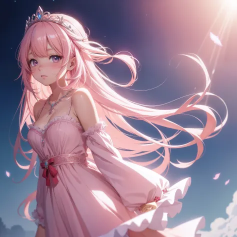 （（Frontal angle,tmasterpiece，Ultra high quality,A cute girl，Light pink hair color，Cute red dress，Long silky hair）），Enchanting ne...