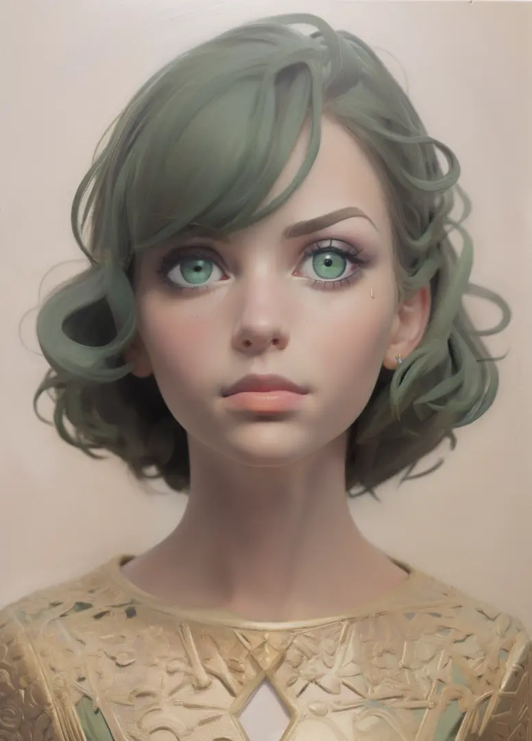 1girl, portrait, oil painting, modern, realistic proportions, dark green eyes, beautiful face, symmetrical face, symmetrical eye...