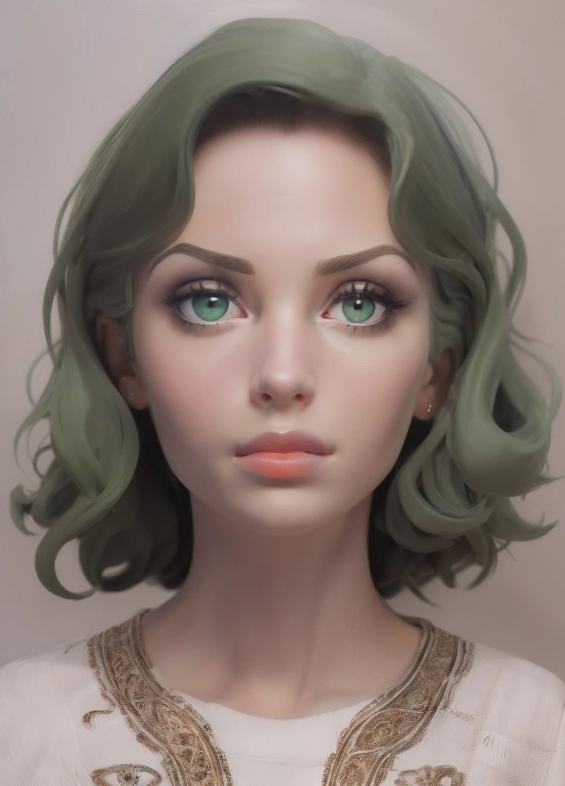 1fille, portrait, peinture à l&#39;huile, moderne, proportions réalistes, yeux vert foncé, beau visage, visage symétrique, Yeux symétriques, pose dynamique, complexe, complexe details, netteté