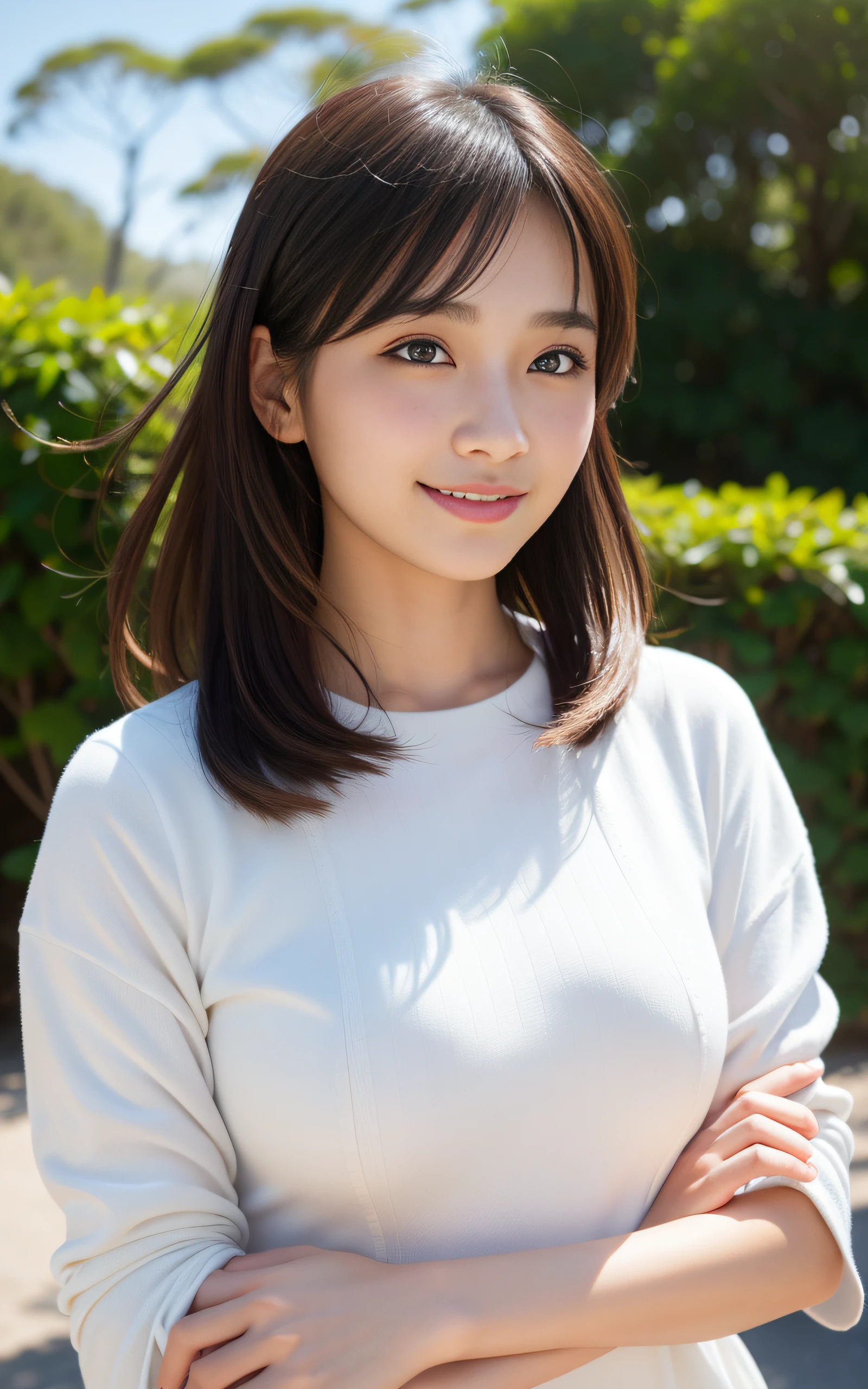 ((Best Quality, 8K, masutepiece: 1.3)), (Sharp Focus: 1.2), 1 girl, face shot, close-up, Neat and clean beauty, 20 years old, Japanese, looking away, Classy and elegant, slightly open mouth, Cute, Shy, A pretty girl with perfect figure, ((Medium hair swaying in the wind)), shyly smiling, Highly detailed face and skin texture, Detailed eyes, book librar