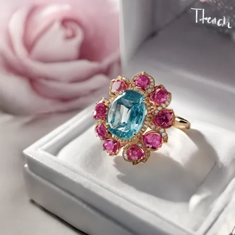 a jewellery design,product showcase,light and shadow effect,Spotlights, Peony theme ring,13 carat diamonds,Owns luxury gemstones,luxury goods,looks
flash,product-view,tiffany style,The trend is in
Art Station,. Canon EOS R6.Ultra detail,4K,soft
illuminatin...