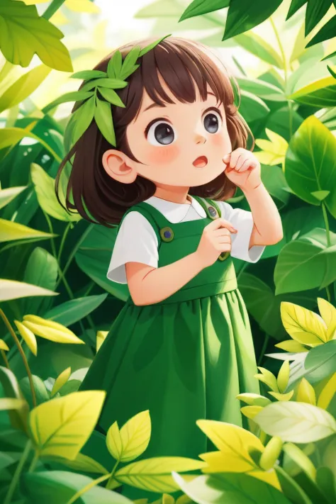 A little girl in the green department