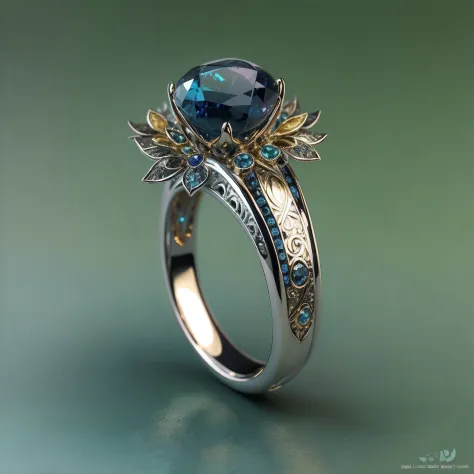 Masterpiece，highest  quality，(Nothing but the ring)，(No Man),Phoenix ring setting，starrysky，Wrapped around the end from beginning to end，Delicate silver ring，Starry sky in the ring,The sheen，inverted image，Sparkling blue-purple gemstones，Elegant and noble，...