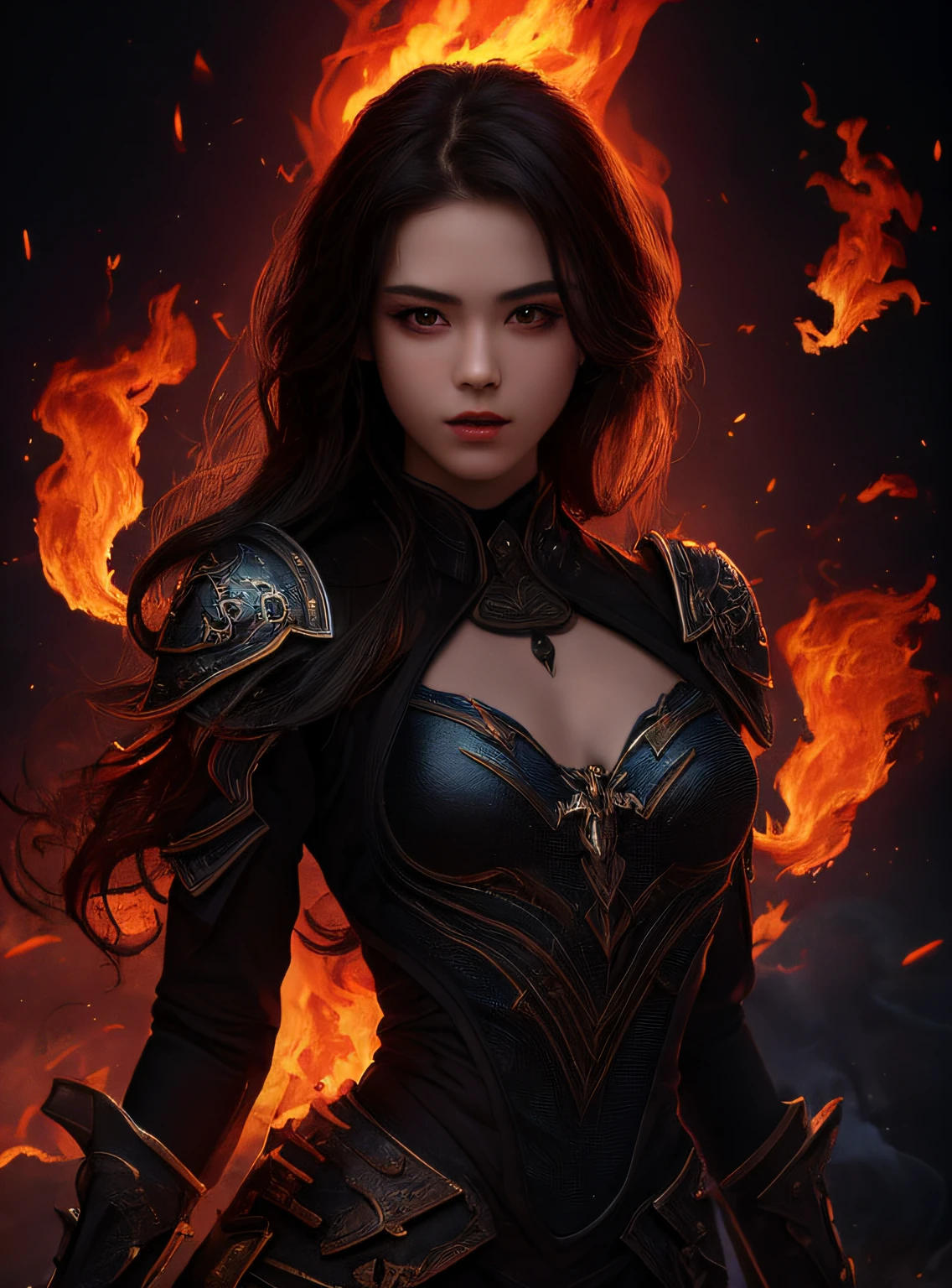 1girl,solo,masterpiece, best quality,fantasy,dark,shadow,
face is important,boy is important,eyes are important,rThe character is the main body of the work,(upper body),
flames,ruins, swirling magic,